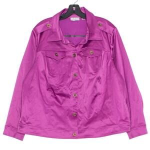 Joan Rivers Jacket Y2K Retro Glam Bright Bold Statement Button Up Purple Size 1X